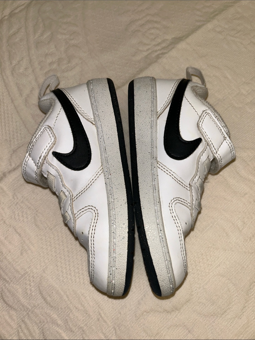 Nike White and Black Swoosh Kids Velcro Sneakers